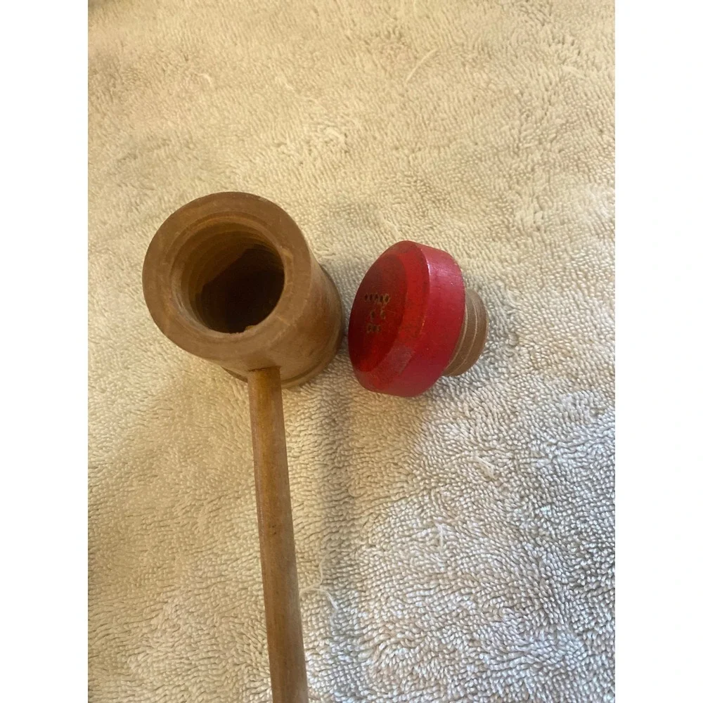 Vintage Long Handle Wooden Mallet Salt and Pepper Shakers Chef Face Set 14 Inch